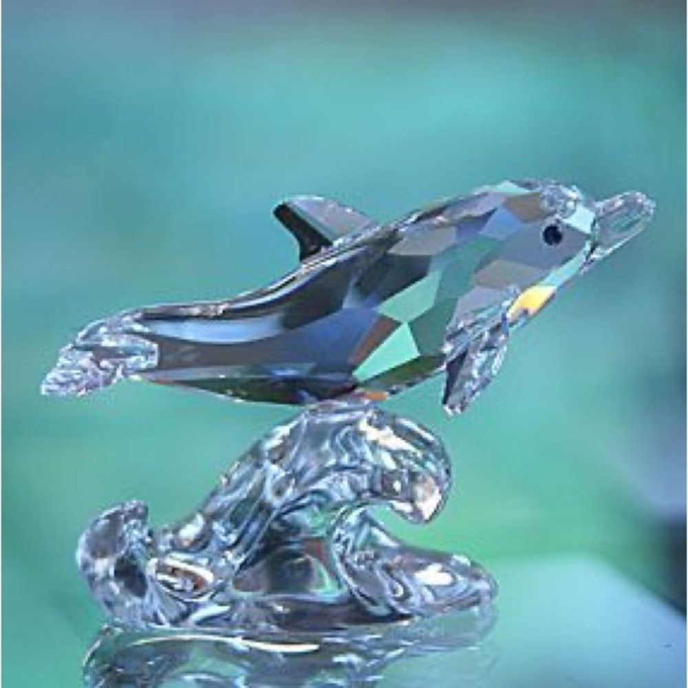 Retired Swarovski Aquatic Worlds Dolphin Baby Riding Wave